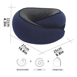 Mayeujds Cloud Sleep Travel Pillow｜360° Adjustable Neck Pillow for Airplane & Office｜NASA Memory Foam｜Free Eye Mask & Earplugs (Dark Blue)