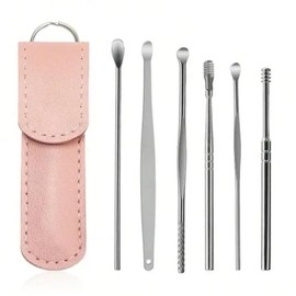 6 Counts Set Stainless Steel Spiral Ear Massage Cleaning Tool,Stainless Steel Earwax Removal Tool kit,Mini Portable Ear-YY:_Pink