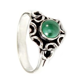 JEWELSTREZORO Cabochon Malachit Edelstein Bandring 925 Sterling Silber Ring Herren & Damen Bandring Geschenkartikel Handgefertigter Schmuck TSR167N_75 (23.9)