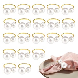 HAPPOW Pack of 20 Napkin Rings, Golden Pearl Cutlery Rings, High-Quality Lightweight Luxury Napkin Rings, Napkin Holder, Vintage Table Decoration for Easter, Wedding, Party, Birthday, Anniversary