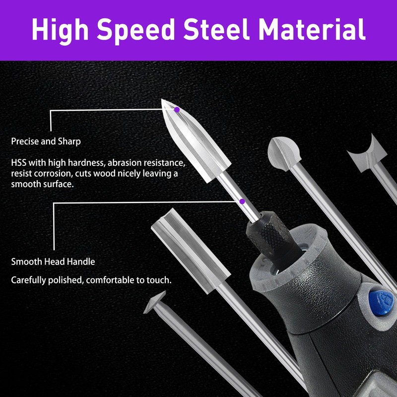 Wood Carving Bits Set Compatible with Dremel, 5Pcs Different Types