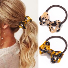 BARTOSI Bow Hair Ties Tortoise Shell Ponytail Holder Cuff Elastic Hair Bands Rope No Damage Hair Scrunchies Styling Hair Accessories for Women and Girls (Pack of 2)