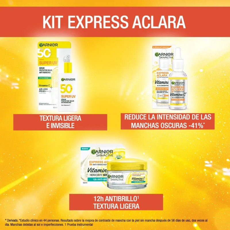 Kit Garnier Expressaclara Serum Crema Gel Protector Solar