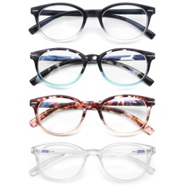 HAPJOYS Reading Glasses Women Blue Light Blocking Ladies Round Readers +0.50 Circular Magnifying Blue Ray Cheaters for Small Head/Face 4 Pack Black/Clear/Tortoise Shell