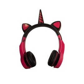 Amzberks Wireless Gaming Headset, Unicorn Ear LED Lighting Cat Ear Gaming Headset, Bluetooth 5.0, Foldable Headphones with Noise Cancelling Microphone for Adults or Children (Black_Pink)