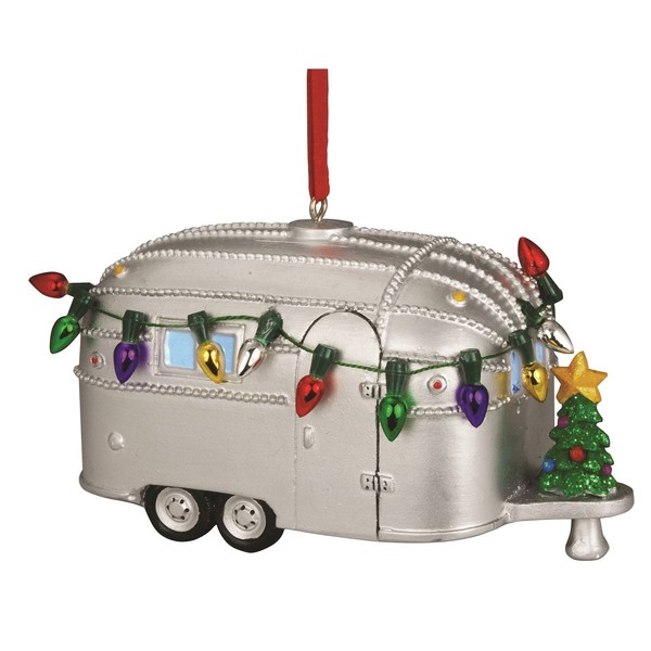 Light Up Silver Camper Christmas Holiday Ornament