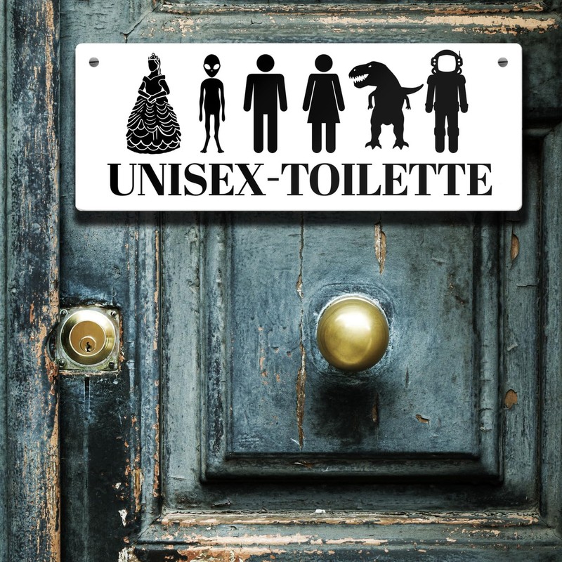Unisex Toilet Metal Sign L 10.5 x 28 cm White