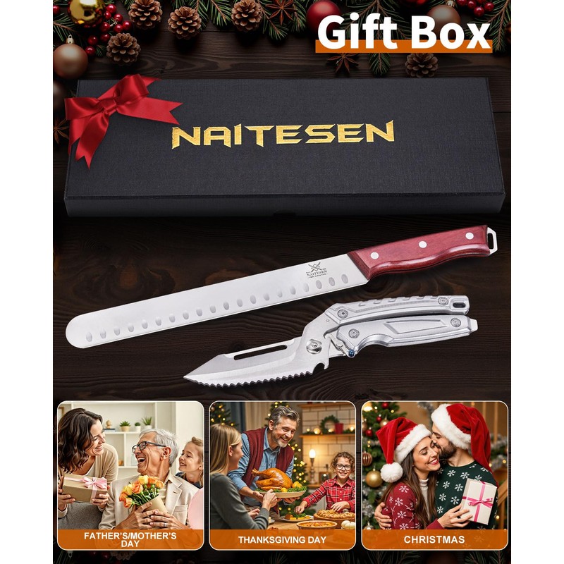 Naitesen 2PCS All Purpose Kitchen Shears and Brisket Carving Knife