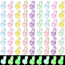 RoundFunny 48 Pcs Mini Resin Alpaca Figurine Luminous Miniature Alpaca Ornaments Glow in Dark Alpaca for DIY Landscape Garden Birthday Party Decoration Ornament