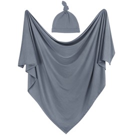 OWLOWLA Swaddle Blanket and Hat Set Newborn Swaddle Wrap Baby Receiving Blanket for Baby Boys Girls(Dim Gray)