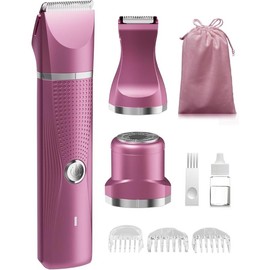 3-in-1 Electric Razor for Women - Waterproof Women Bikini Trimmer,Rechargeable Electric Shaver for Women,Pubic Hair Trimmer Women,Personal Trimmer Groomer for Body Hair (Cream, LY) - Color: Rose Red, Size: RR-1