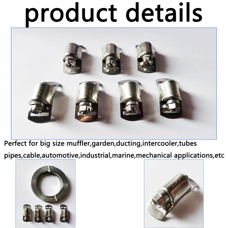 Jubilee Clips, 2m/6.6ft Adjustable Large Jubilee Clips Assorted with 5