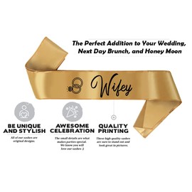 BroSash Bachelorette & Bachelor Party Sash - "Wifey" & "Hubby" Groom, Bride to Be Supplies 2 pcs set Best Wedding Gifts Bridal Shower Decorations Engagement Favors Miss to Mrs. Gift Kit Just Married