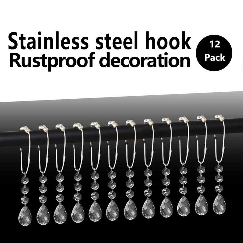Cute Waterdrop Shower Curtain Rings with Rustproof Stainless Steel Hooks,