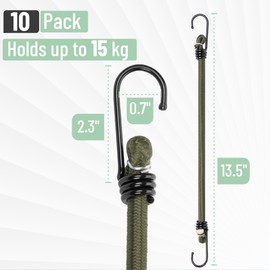 UNCO- Bungee Cords with Hooks, 12 inch, 10 Pack, Bungee Cords Heavy Duty Outdoor, Camping