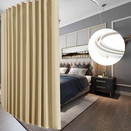 RYB HOME Blackout Extra Wide Room Divider Curtains with Flexible Ceiling Track Wall Mount, Thermal Insulated Curtain with Hooks for Living Room/Bedroom/Theater, Biscotti Beige, W180 x L84, 1 Panel