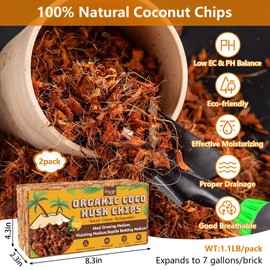Legigo 2 Pack Coco Husk Chips- 2.2 LB 100% Organic Coconut Coir Chips Brick Potting Soil Mix with Low EC & PH Balance, Compressed Coconut Substrate Coco Chips Mulch Medium for Garden, Flowers, Plants