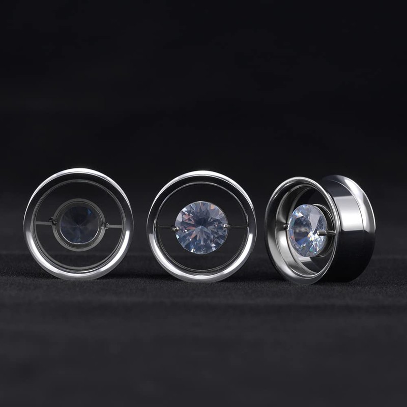COOEAR 1 Pair Stainless Steel Tunnels Gem Ear Plugs Eyelet