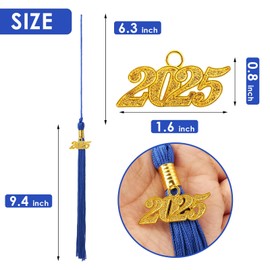 2025 Blue Graduation Tassel: Class of 2025 Tassel for Graduation Cap 2025, Charm Cap Decorations, Charm Ceremonies Accessories for Graduates - 1 PCS with Gold Date