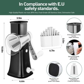 APSARAS USA Cheese Grater Hand Crank, Rotary Cheese Grater, 5 in 1 Rotary Grater, Cheese Shredder Replaceable Stainless Blades with Strong Suction Base, Easy to Clean Kitchen Gadgets with Storage Box