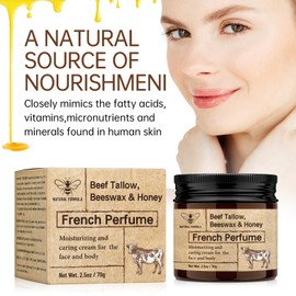 Beef Tallow for Skin, Organic Grass Fed Whipped Beef Tallow with Honey Beeswax,Tallow and Honey Balm, Deeply Moisturizing for Face & Body (2.5 Fl Oz (Pack of 1))