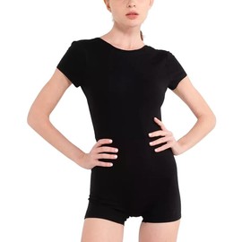 P&R DANCEWEAR LTD Short Sleeve Kids Girls Leotard for Dance, Gymnastics, and Ballet – Comfortable and Durable Bodysuit for Children (Black, 7-8 Years)