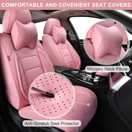 TIEHESYT Pink Car Seat Covers Front Pair, Breathable Leather Automotive Front Seat Covers & Headrest for Comfortable Driving, Universal Auto Interior Fit for Most Kinds of Vehicles