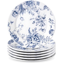 Honeydak 6 Pcs Blue Floral Flower Ceramic Plates Blue and White Porcelain Salad Serving Plate 6 Inch Vintage Dinner Appetizer Dessert Dishes Tableware for Wedding Birthday Tea Party Table Supplies