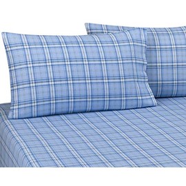 DELANNA Flannel Pillowcases 100% Cotton King Size 20" x 40" Includes 2 Pillowcases (King, Blue Plaid)