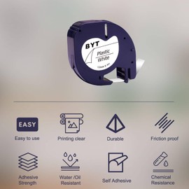 DINGYI 5 x Black on White Label Tape Replacement for Dymo LetraTag 91201 S0721630 Compatible with Dymo Letra Tag LT-100H LT100T 12mm x 4m