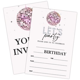 Disco Birthday Party Invitation, Retro Neon Theme Birthday Invitation for Girl Kid, 20 full-in Sweet Pink Dance Disco Party Invites with Envelopes, Party Celebration Decorations Supplies 4x6 Inch