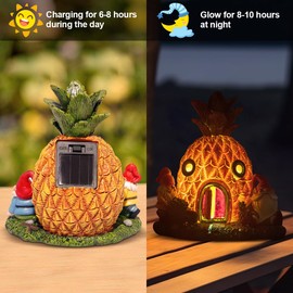 Hodao Outdoor Figurine Lights, Outdoor Statue with Solar Lights, Adorable Gnomes with Tropical Pineapple Design, Perfect for Decorating Lawns, Balconies, and Patios