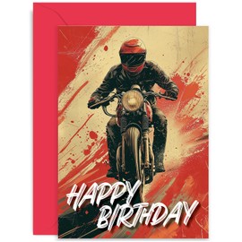 Premium Birthday Cards for Men - Motorbike Birthday Card for Him Her - Retro Vintage Motorcycle Birthday Card - Harley Motorbike Card for Dad Brother Son Grandad | Blank Inside