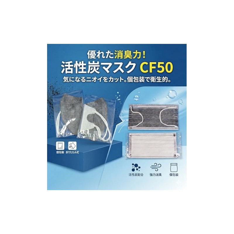 [Powered by Mitsuya-factory Since 1952] Non-woven Activated Carbon Mask CF50,