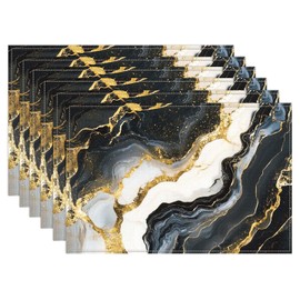WADORN 6Pcs Marble Print Place Mats, 11.8x17.7 Inch Mixed Marbles Table Mats Marble Theme Place Mats Rectangle Washable Dinner Table Decor Mat for Indoor Outdoor Home Kitchen Dining Table