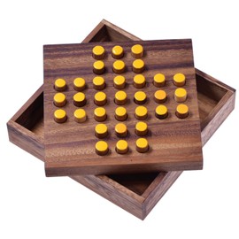 Solitaire Large Wooden Solitaire Game – Thinking Game – Puzzle Game – Puzzle – Yellow Jack