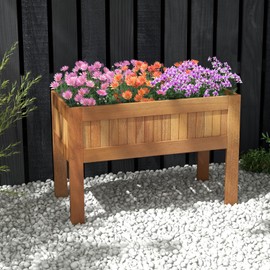 Giantex Wooden Raised Garden Bed, Wood Elevated Planter Box w/Legs, 35”Lx 16”Wx24”H, Outdoor Planter Stand for Flower Herb Vegetable Fruit Succulent