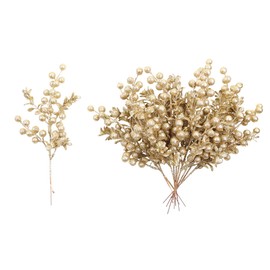 Alonsoo Champagne Gold Christmas Picks Decorations Floral Sprays Glittered Twigs for Xmas Tree Ornaments Decoration Filler Wreath Garland Floral Arrangement Decor Xmas Toppers Home Party