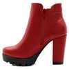 Allegra K Women Chunky High Heel Platform Zipper Red Chelsea