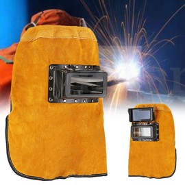 Cowhide Leather Welding Helmet with Flip Lens,Welding Hood Protective Gear Mask Work ,Clamshell Welding Hood All Round Heat Resistant Breathable
