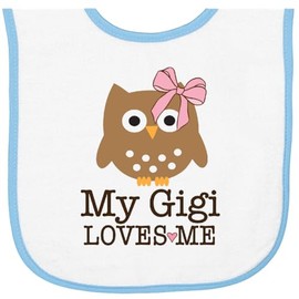 inktastic My Gigi Loves Me Girl Owl Granddaughter Baby Terry Cloth Bib White and Light Blue 469cd