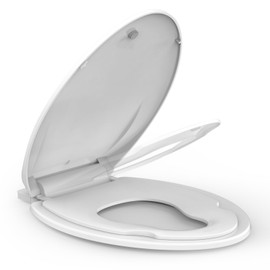 Toilet Seat, Elongated Toilet Seat with Toddler Seat Built in, Potty Training Toilet Seat Elongated Fits Both Adult and Child, with Soft Close, Never Loosen, Easy Install and clean - White