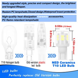 Heifymi T5 T10 Wedge Base 921 194 LED Light Bulb AC/DC12-24V 6000K Daylight White 300lm 3W Equivalent 25W 30W Incandecent Bulbs for Car RV Camper Landscape Patio Driveway Malibu Lighting, 12 Pack