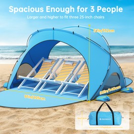 Raynesys Beach Tent Sun Shelter, Beach Shade Tent with UPF50+ UV Protection, Portable Sun Shelter for 1-3 Person, Sun Shade Tent with 2 Zippered Doors, Cool Cabana for Sand Camping Fishing, Blue