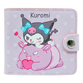 FYDZBSL Kuuromi Purses Anime Cartoon Purse Cute Foldable Purse with Small PU Wallet Cartoon Character Bifold Wallet Birthday Gifts