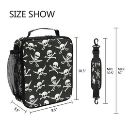 XUWU Pirate Skull Lunch Box Insulated Lunch Bag Reusable Cooler Lunch Tote Bag Portable Lunch Bag with Shoulder Strap for Student Boys Girls School Offices Camping