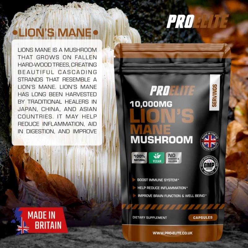 Lions Mane Mushroom Supplement 10,000mg - 90 Capsules Vegan High