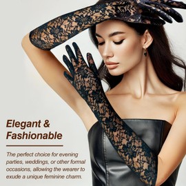 Tienyuu Women’s Elbow Length Stretch Lace Gloves – Elegant Lace Gloves for Special Occasions