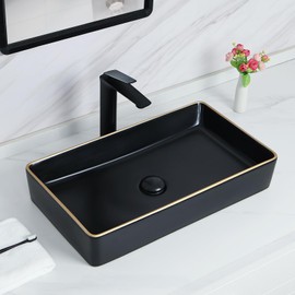 Davivy 23.6'' x 13.4'' Large Nordic Marbling White Rectangle Vessel Sink with Pop Up Drain,Bathroom Vessel Sinks,Bathroom Sinks Above Counter,White Ceramic Vessel Sink for Bathroom (Large)