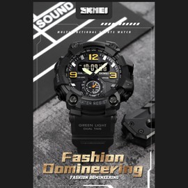 SKMEI 1965 Men Watch Professional 30M Water Resistant Double Display Double Movements GMT Time Multifunctional Luminous Digital Watch